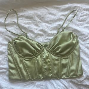 Beginning Boutique green satin corset top